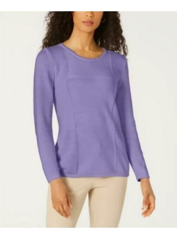 Karen Scott Women's Patchwork-Stitch Pullover Sweater Purple Size Small