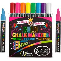 Bold Chalk Markers - Dry Erase Marker Pens - Reversible Tip (8 Per Pack) - (Multi-Colored, 6 mm)