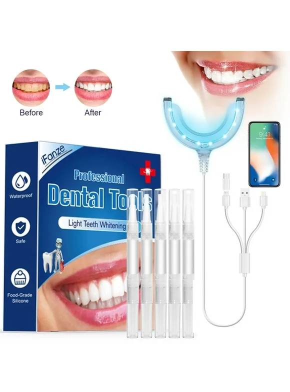 Teeth Whitening Kit,16x LED Light Without Sensitive With 5 Smart Teeth Whitening Pens 3 Teeth Whitening Strips,Effectively Whitens in 30 Minutes,White