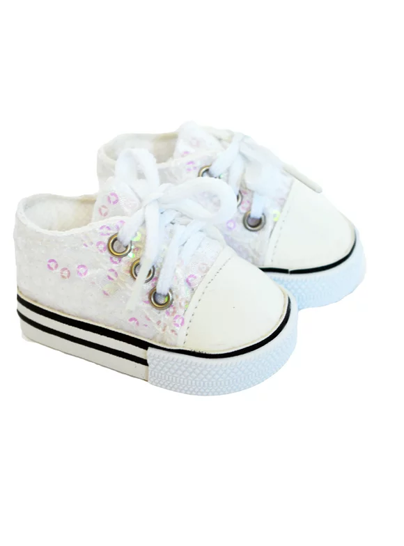 White Sequin Shoes Fits 18 Inch Dolls
