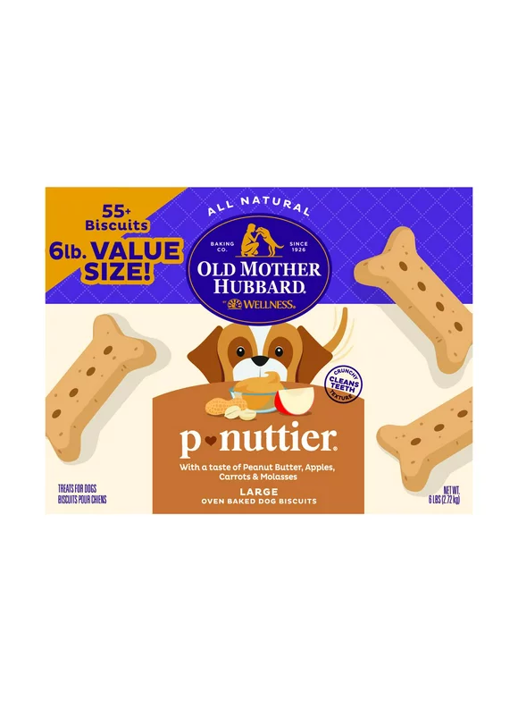 Old Mother Hubbard by Wellness Classic P Nuttier Value Box Natural Large Biscuits Dog Treats, 6 lb box