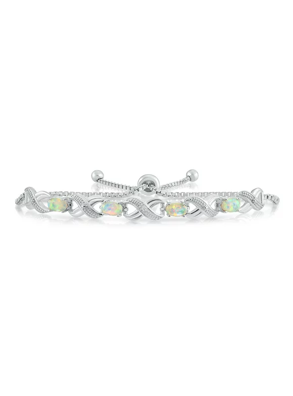 Tilo Jewelry .925 Sterling Silver Oval Opal Cubic Zirconia Forever Infinity Bracelet | Adjustable | Women, Men, Unisex