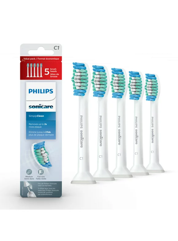 Philips Sonicare Simplyclean (C1) Replacement Toothbrush Heads, 5 Pack, HX6015/03