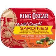 King Oscar Brisling Sardines in Extra Virgin Olive Oil, Hot Jalapeno Peppers, 3.75 Oz