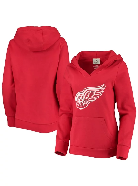 Women's Fanatics Branded Red Detroit Red Wings Primary Team Logo Fleece V-Neck Pullover Hoodie