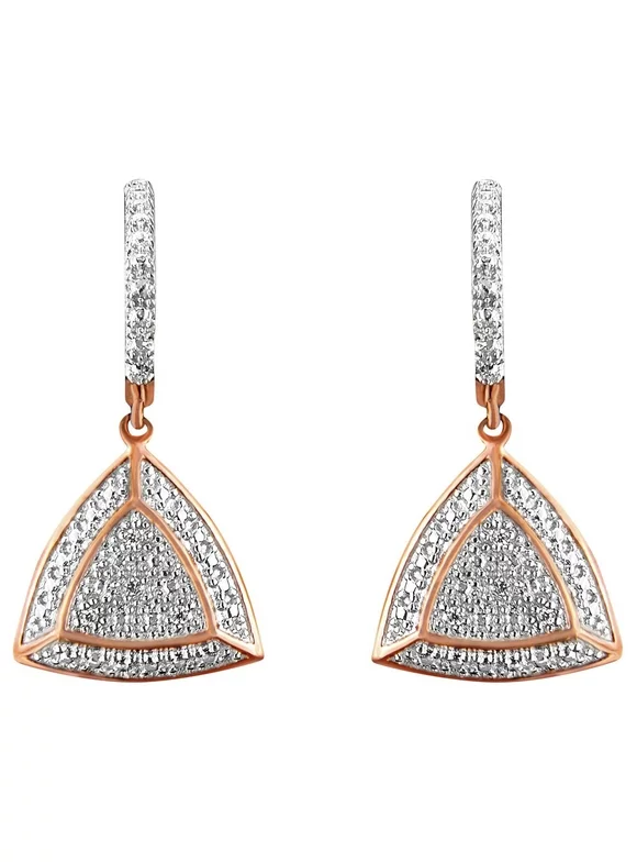 14K Rose Gold Plated .925 Sterling Silver Diamond-Accented Trillion Shaped 4-Stone Halo-Style Dangle Earrings (H-I Color, I2-I3 Clarity)