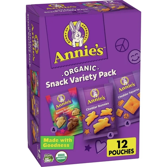 Annie's Organic Variety Pack, Cheddar Bunnies, Bunny Grahams and Cheddar Squares, 12 Count
