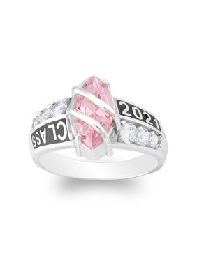 JamesJenny 925 Sterling Silver Graduation 2021 School Ring with Marquise Pink Tourmaline CZ Size 6