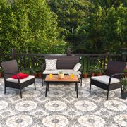 Gymax 4PCS Patio PE Rattan Wicker Table Sofa Furniture Set Outdoor Garden with Cushions