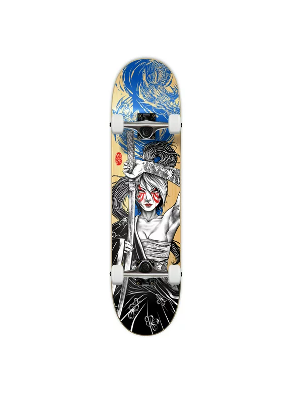 Yocaher Graphic Complete 31" x 7.75" Skateboard - Samurai Series - Girl Samurai Blue Dragon
