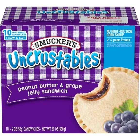 Smucker's Uncrustables Peanut Butter & Grape Jelly Sandwich, 20 oz, 10 Count (Frozen)