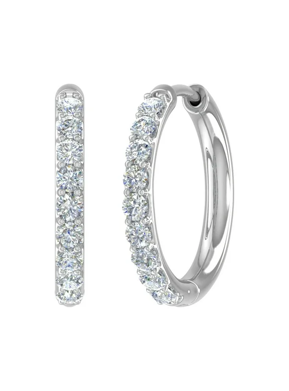 1/2 Carat (ctw) Round White Diamond Ladies Hoop Earrings in 10K White Gold