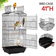 36-inch Large Metal Bird Cage for Small Parrots Finches Canary Budgies, Black