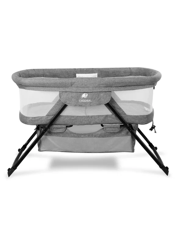 Crzdeal Bassinet 2-in-1 Fold Bassinet for Baby Stationary & Rock Portable Beside Sleeper for Baby (Gray, Applicable for 0-6 month