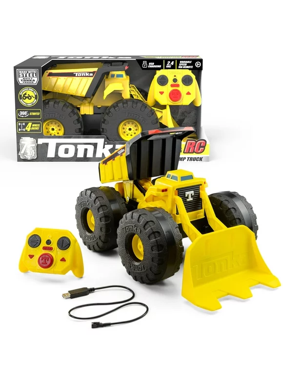 Tonka Mighty Monster RC - A Tonka First-Ever - Dump & Plow Truck, Made with Real Steel, Variable Speed, Motorized Hauling & Dumping, 360 Degree Stunts - Great Gift for Ages 5+