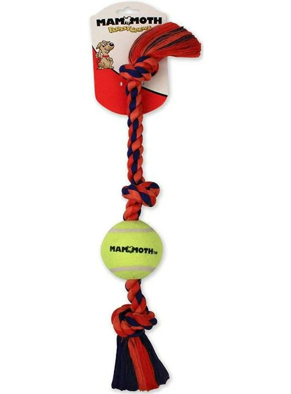 Mammoth Pet Flossy Chews Color 3 Knot Tug with Tennis Ball - Assorted Colors Mini (11"L) (9 Pack)