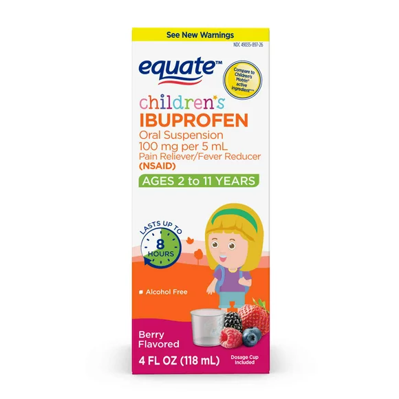 Equate Children's Ibuprofen Oral Suspension, 100 mg per 5 mL, Berry, 4 fl oz