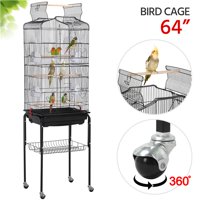SmileMart Rolling Mid-Sized Parrot Bird Cage Cockatiel Conure Parakeet Lovebird Cage, Black