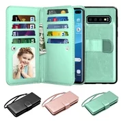 6.4" 2019 Galaxy S10 Plus Case, Samsung S10 Plus Wallet Case, Njjex Luxury Pu Leather 9 Card Slots Holder Carrying Folio Flip Cover [Detachable Magnetic Hard Case] & Kickstand & Hand Strap