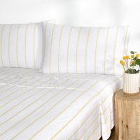 Gap Home Floral Pinstripe Percale Easy Care Sheet Set, Deep Pocket, Full, Yellow, 4-Pieces