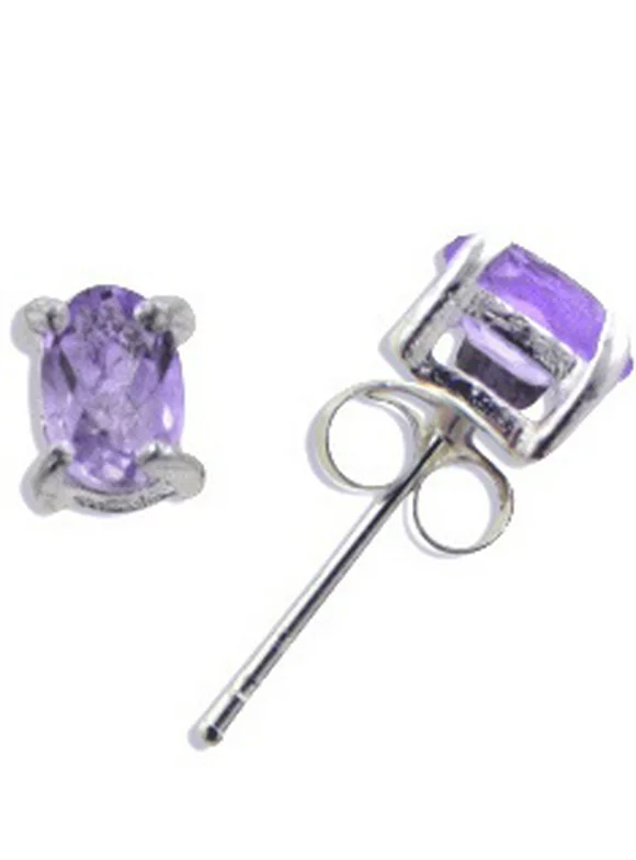 4x6mm Sterling Silver Oval Light Purple Genuine Amethyst Post Stud Earrings