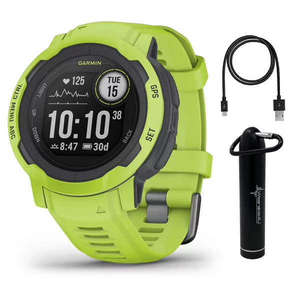 Garmin Instinct 2 GPS Rugged Outdoor Smartwatch, Electric Lime with Corning Gorilla glass, Multi-GNSS Support with Wearable4U Power Bundle