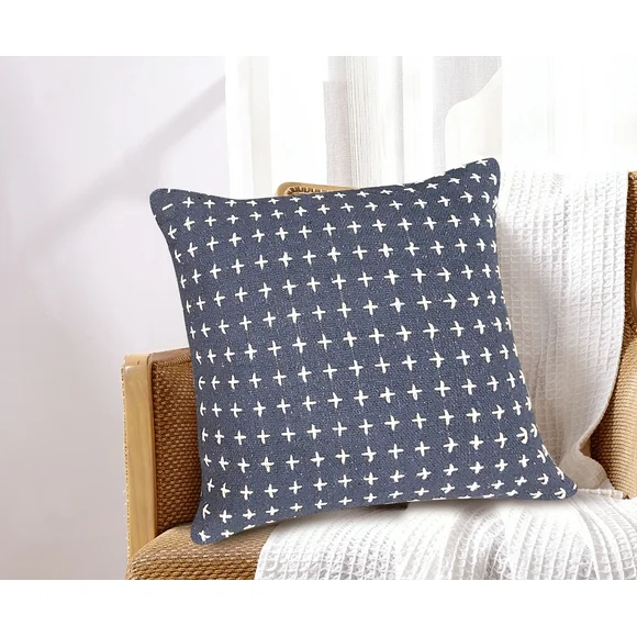 Cavour Blue Dot Cotton Decorative Pillow 18x18