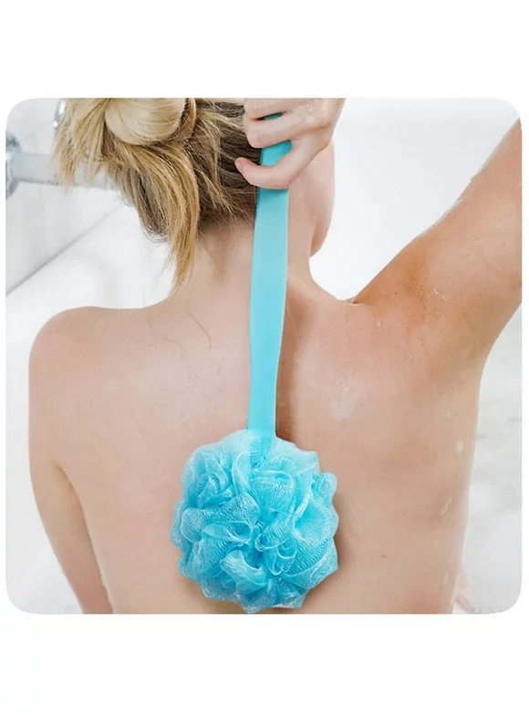 Bath Shower Body Wash Puff with Long Handle Blue