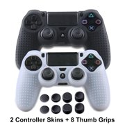 PS4 Controller Silicone Skins - DualShock 4 Covers Anti-slip Thumb Grip Protector Skin Case Set for Sony PS4, PS4 Slim, PS4 Pro - 2 Pack PS4 Accessories- 4 Pairs PS4 Thumb Grips - Black & White