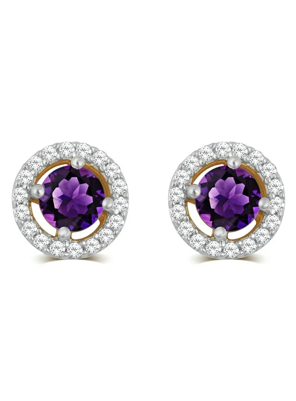 Amethyst and White Sapphire Birthstone Women's Earring in Sterling Silver