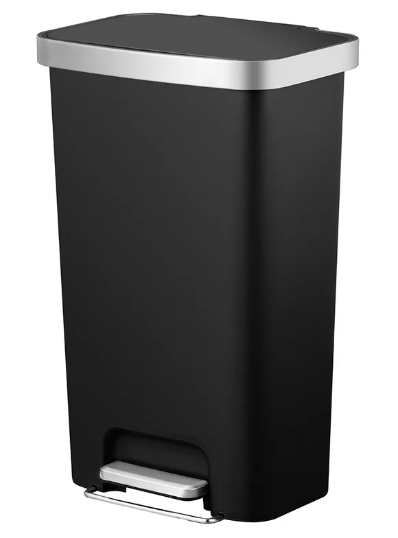 Better Homes & Gardens 11.9 Gallon Trash Can, Plastic Step On Kitchen Trash Can, Black