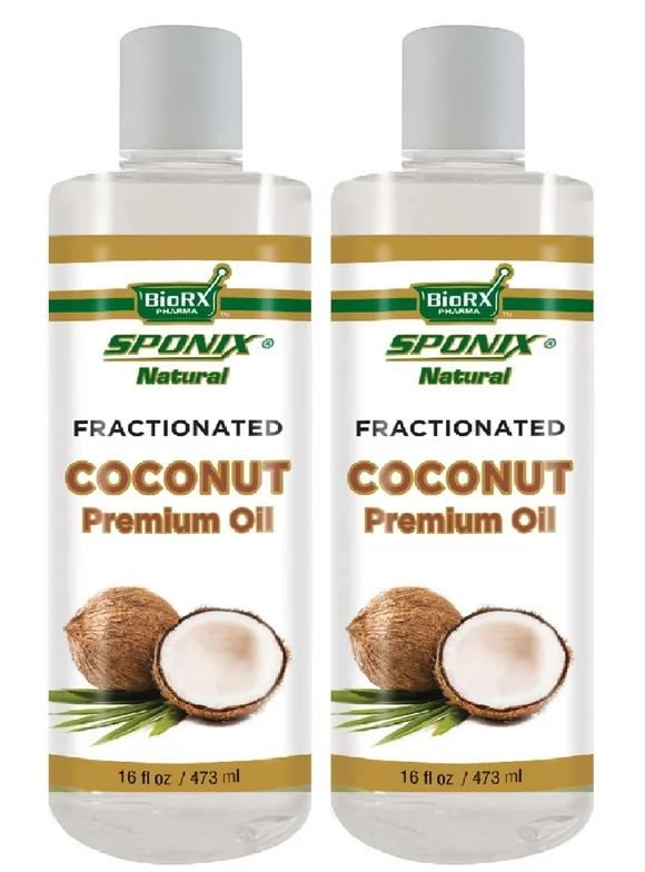 Coconut Oil 16 oz (473 ml) - Pack of 2 - Carrier Oil - Fractionated - Cold Pressed - 100% Pure Organic Coconut Oil for Skincare and Haircare by Sponix Set of 2