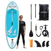 Famistar 12' Inflatable Stand Up Paddle Board SUP w/ 3 Fins, Adjustable Paddle, Pump & Carrying Backpack