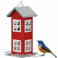 Gymax Outdoor Wild Bird Feeder Weatherproof House Design Garden Yard Decoration Red