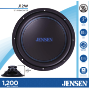 Jensen J12W 12 inch Subwoofer | 1,200 Watts Peak Power | Polypropylene Woofer Cone | Reinforced Stamped Steel Basket | 40oz Magnet
