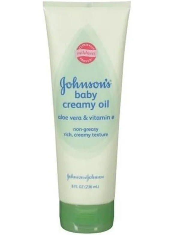 Johnson & Johnson Baby Creamy Oil, Aloe Vera & Vitamin E, 8 fl oz (4-Pack)