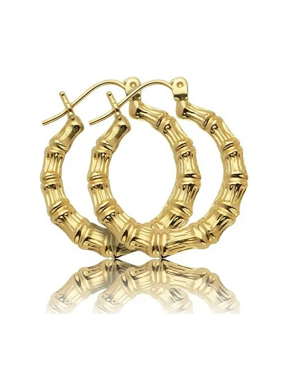 LoveBling 10k Yellow Gold Bamboo Hoop Earrings (0.87")