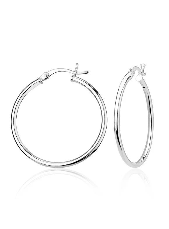 Sterling Silver High Polish 2mm X 35 Diameter Hoop Earrings for Women