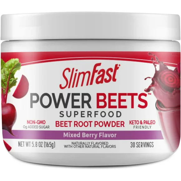Slimfast Beet Root Powder, Beets Powder Superfood, Fermented Vegetable Drink Mix, Keto & Paleo Friendly, Non Gmo, Great Smoothie Mix- Power Beets Mixed Berry Flavor- 30 Servings (Pack Of 1)