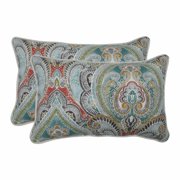 Set of 2 Vibrantly Colored Damask Pattern Rectangular Throw Pillows 18.5"
