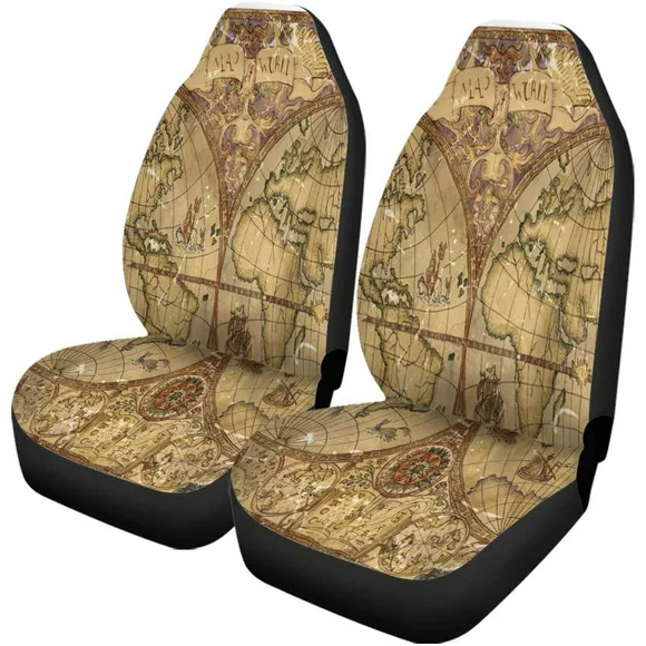 ZHANZZK Set of 2 Car Seat Covers Vintage World Atlas Map Old Textured Parchment Universal Auto Front Seats Protector Fits for Car,SUV Sedan,Truck