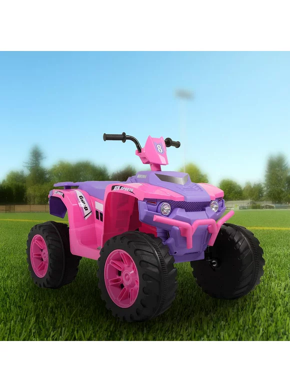 Winado Perfect for Kids Ride On ATV 12V 7Ah Battery Powered Car 4-Wheeler with a Realistic Foot Pedal Accelerator, LED Headlights, Music, Horn - Pink and Purple