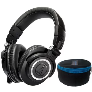Audio-Technica M50x Sound-Isolating Monitor Headphones (Black) + Headphones Case
