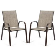 Gymax Set of 2 Patio Chairs Dining Chairs Steel Frame Garden Outdoor w/ Armrest