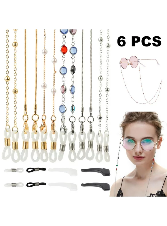 6pcs Eyeglass Strap Holders, EEEkit Beaded Sunglass Chains, Colorful Eyewear Retainers, Glasses Cord Lanyards