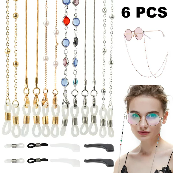 6pcs Eyeglass Strap Holders, EEEkit Beaded Sunglass Chains, Colorful Eyewear Retainers, Glasses Cord Lanyards