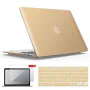 IBENZER Macbook Air 13 Inch Case A1466 A1369, Hard Shell Case with Keyboard & Screen Cover for Apple Mac Air 13 Old Version 2017 2016 2015 2014 2013 2012 2011 2010, Gold, A13GD+2