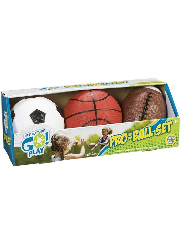 Toysmith Get Outside GO Pro-Ball Set, Pack of 3 (5-Inch Soccer Ball, 6.5-Inch Football and 5-Inch Basketball)