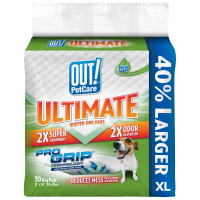 OUT! Ultimate Pro-Grip XL Dog Pads | Absorbent Pet Training and Puppy Pads | Grip Technology Prevents Slipping and Bunching | 30 Pads | 21 x 30 Inches