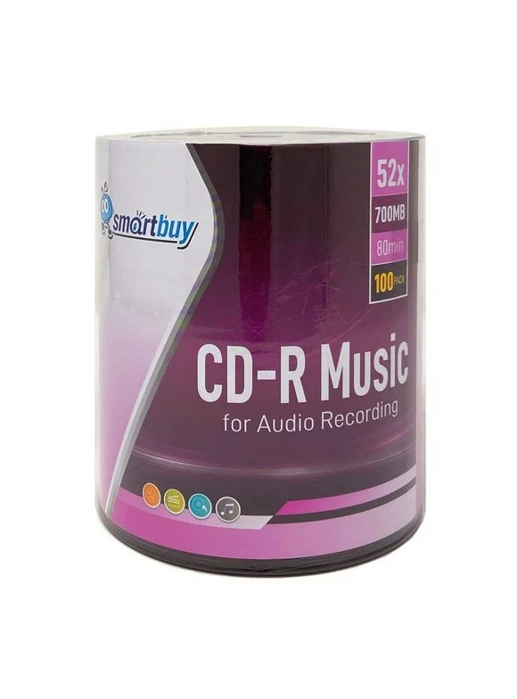 100 Pack Smartbuy Digital Audio CD-R Music 52X 700MB/80Min Branded Logo Blank Recordable Disc